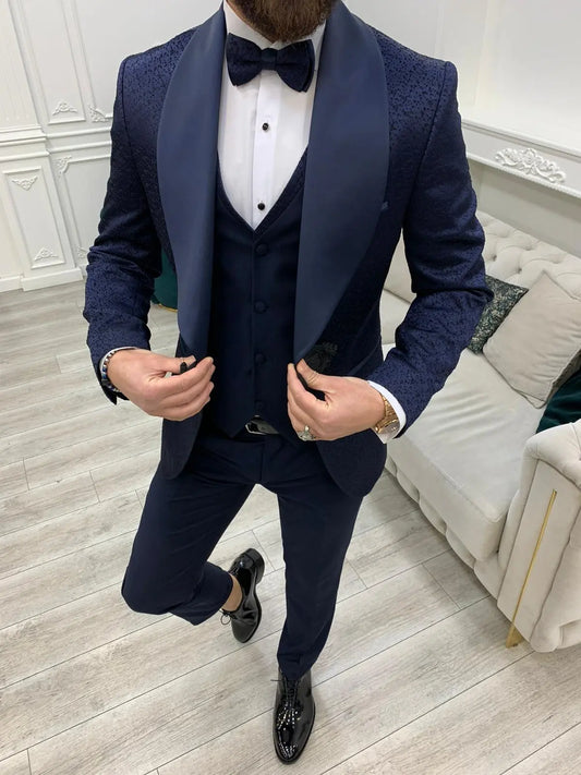 Lopez Navy Blue Slim Fit Tuxedo - BRABION