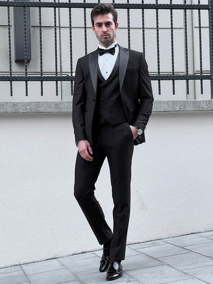 Fabio Black Peak Lapel Slim Fit Tuxedo - BRABION