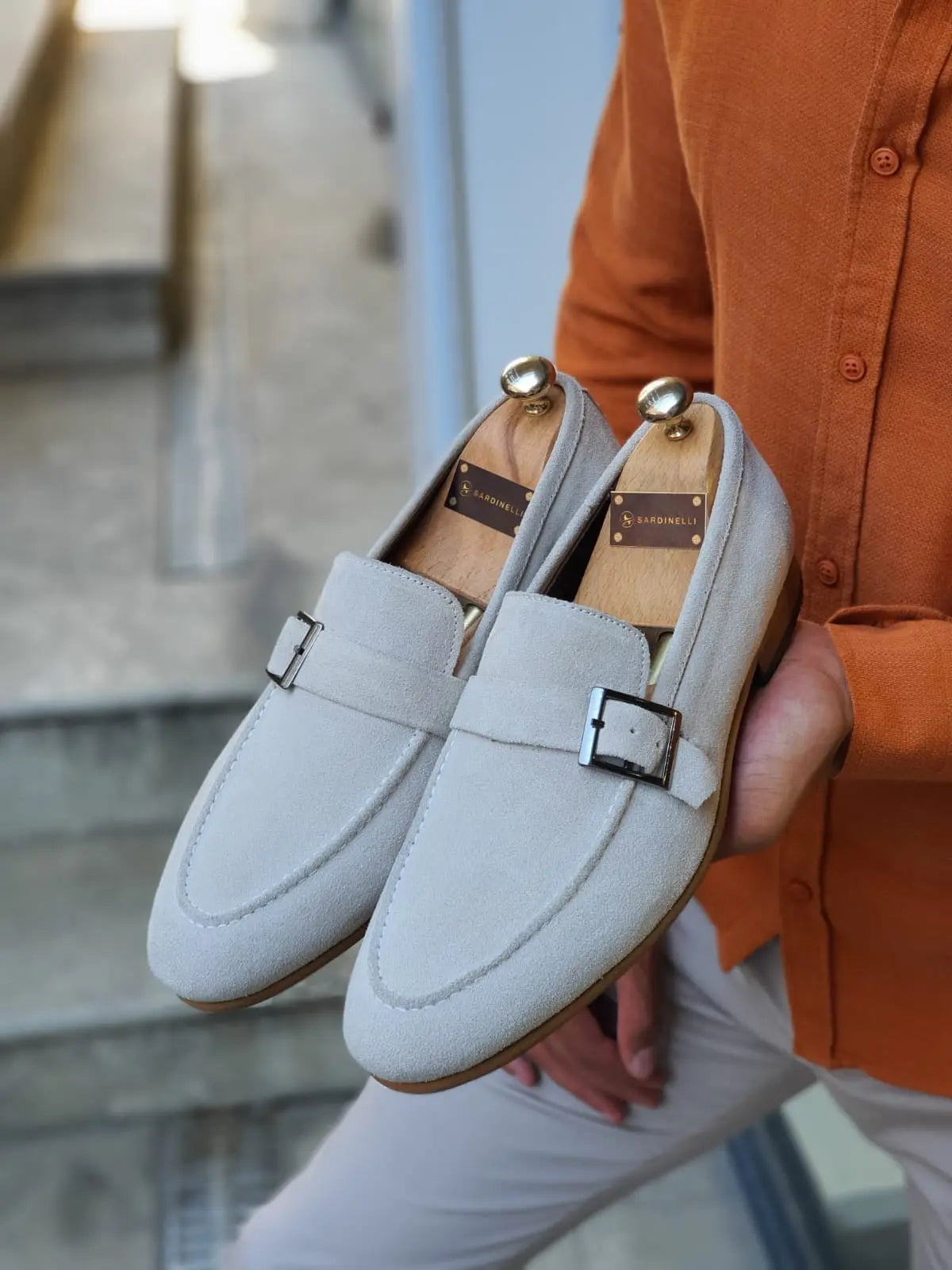 Henderson Beige Suede Buckle Loafers - BRABION
