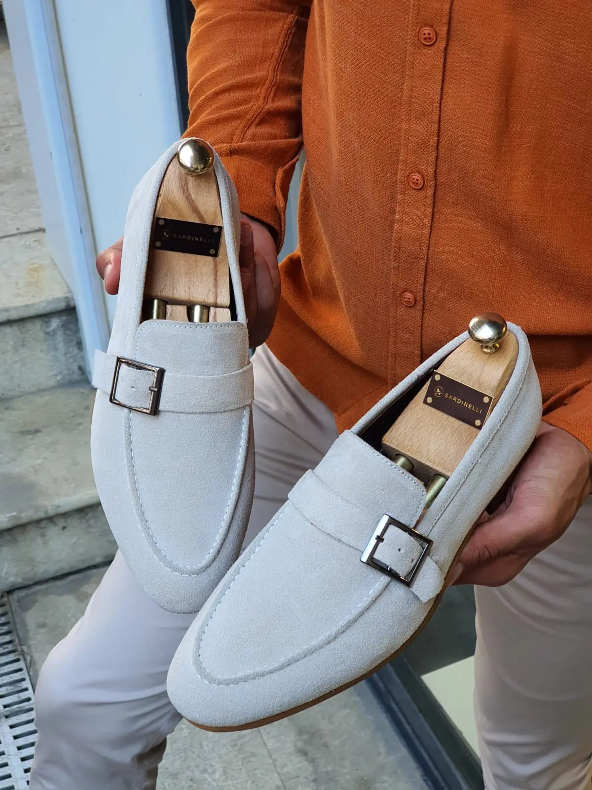 Henderson Beige Suede Buckle Loafers - BRABION