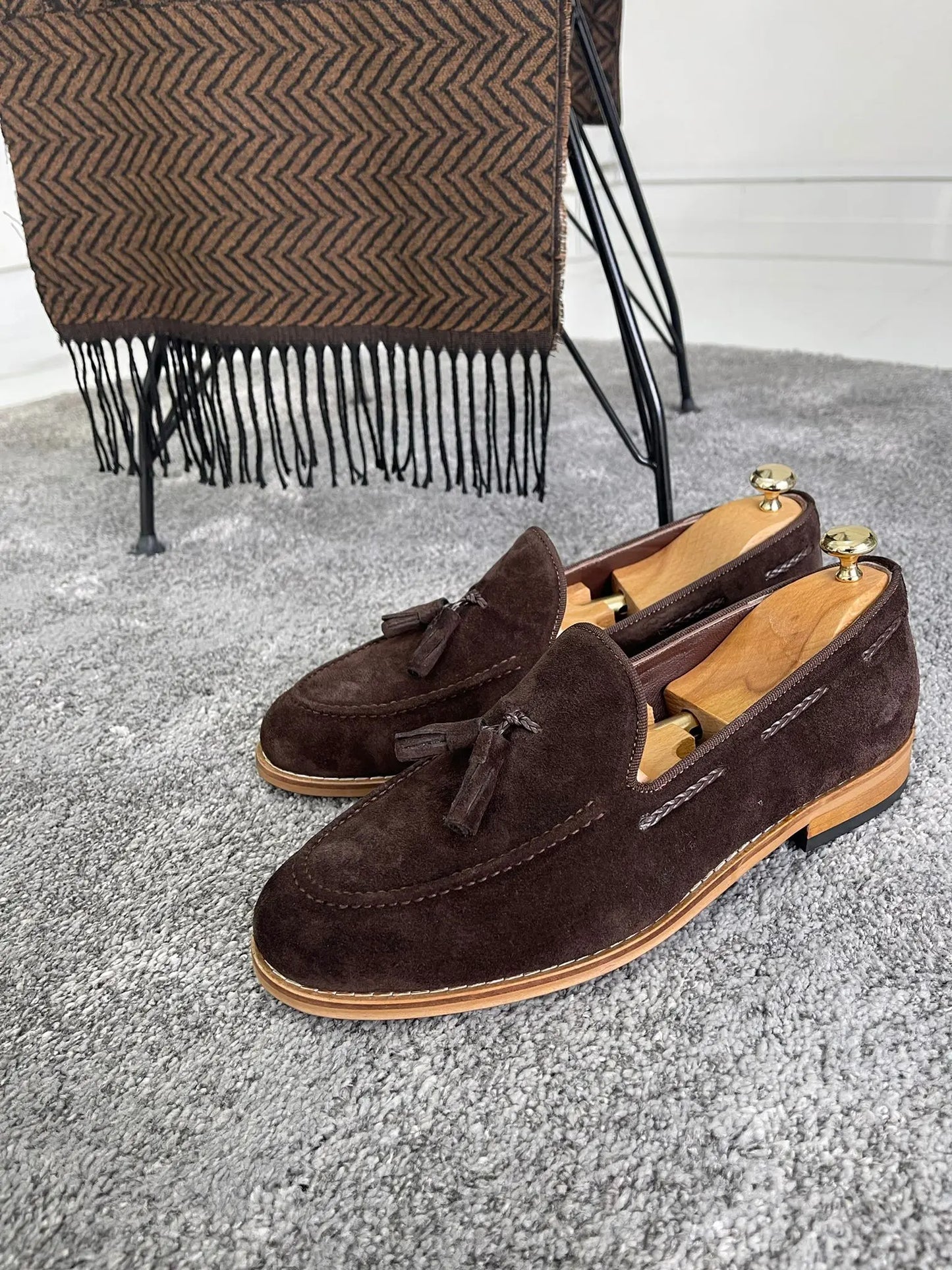 Remy Brown Suede Tassel Loafers for Men - BRABION