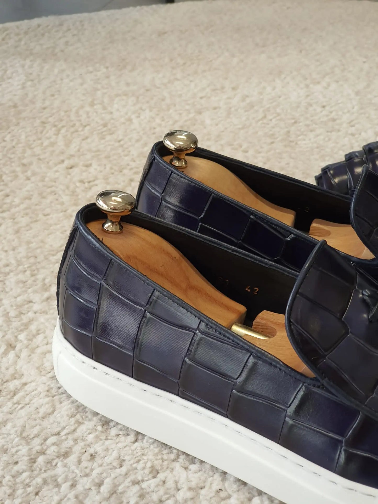 Berton Navy Blue Tassel Loafers: Sophisticated Elegance - BRABION