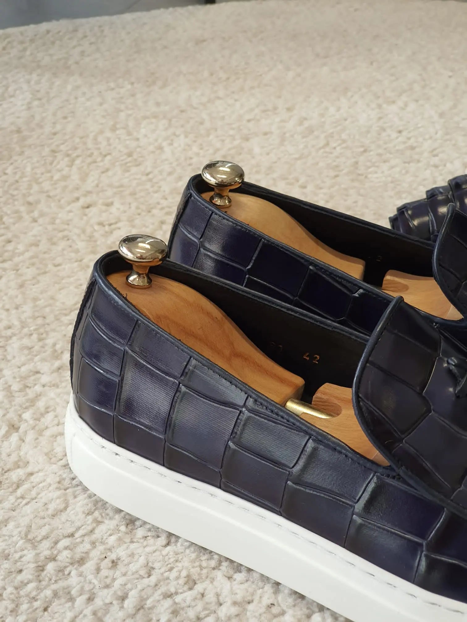 Berton Navy Blue Tassel Loafers: Sophisticated Elegance - BRABION