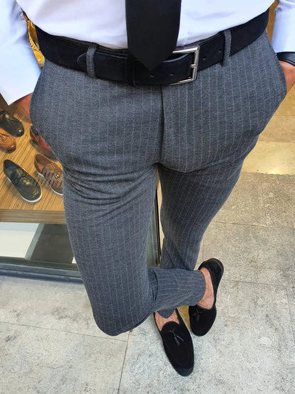Oakland Anthracite Slim Fit Pinstripe Pants - BRABION