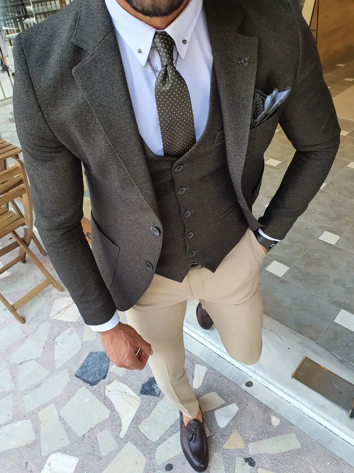 Men's Khaki Slim Fit Suit - Elevate Your Elegance BOJONI