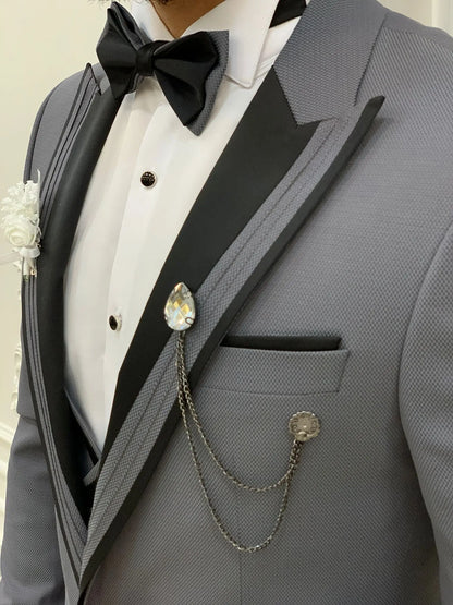 Ventura Gray Slim Fit Peak Lapel Tuxedo – Elevate Your Formal Wardrobe - BRABION
