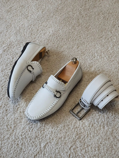 Antonio White Slip On Bit Loafers - Sophisticated Leather Comfort - BRABION