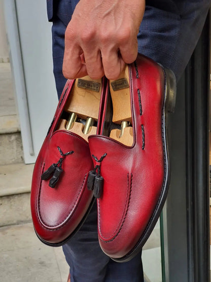 Tassel Leather Burgundy Loafers - BRABION