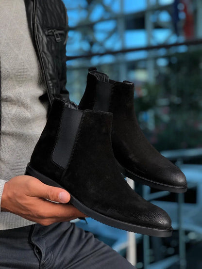 Aqua Black Suede Leather Chelsea Boots - BRABION