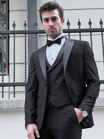 Fabio Black Peak Lapel Slim Fit Tuxedo - BRABION