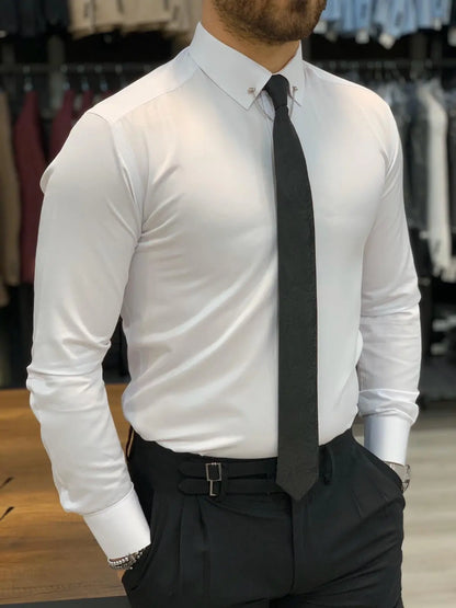 Jake White Slim Fit Shirt - Versatile Elegance for Every Occasion - BRABION
