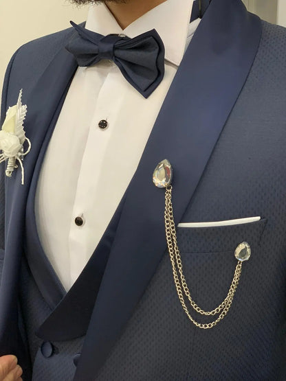Avion Blue Slim Fit Shawl Lapel Tuxedo - BRABION