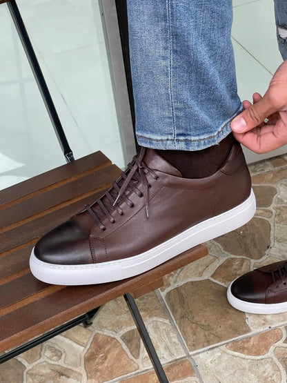 Martin Brown Lace-Up Mid-Top Sneakers for Elegant Comfort - BRABION