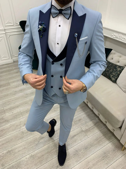 Perris Ice Blue Slim Fit Tuxedo - BRABION