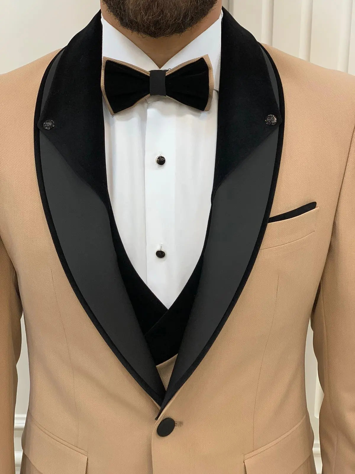 Eden Gold Slim Fit Velvet Shawl Lapel Tuxedo - BRABION