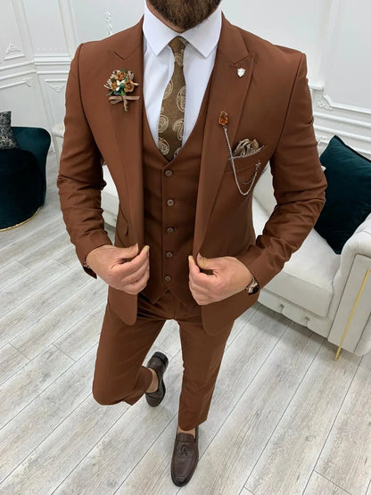 Lance Brown Slim Fit Three-Piece Suit BOJONI