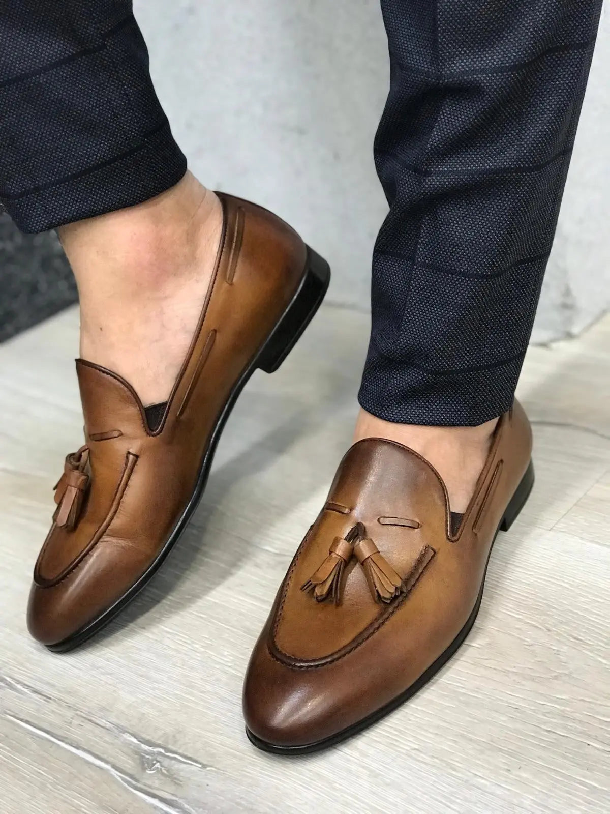 Tassel Leather Brown Loafers - BRABION