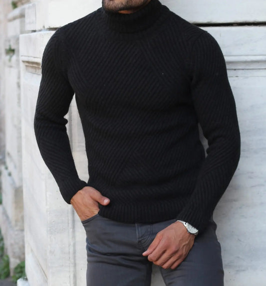 Marina Black Turtleneck Wool Sweater - BRABION