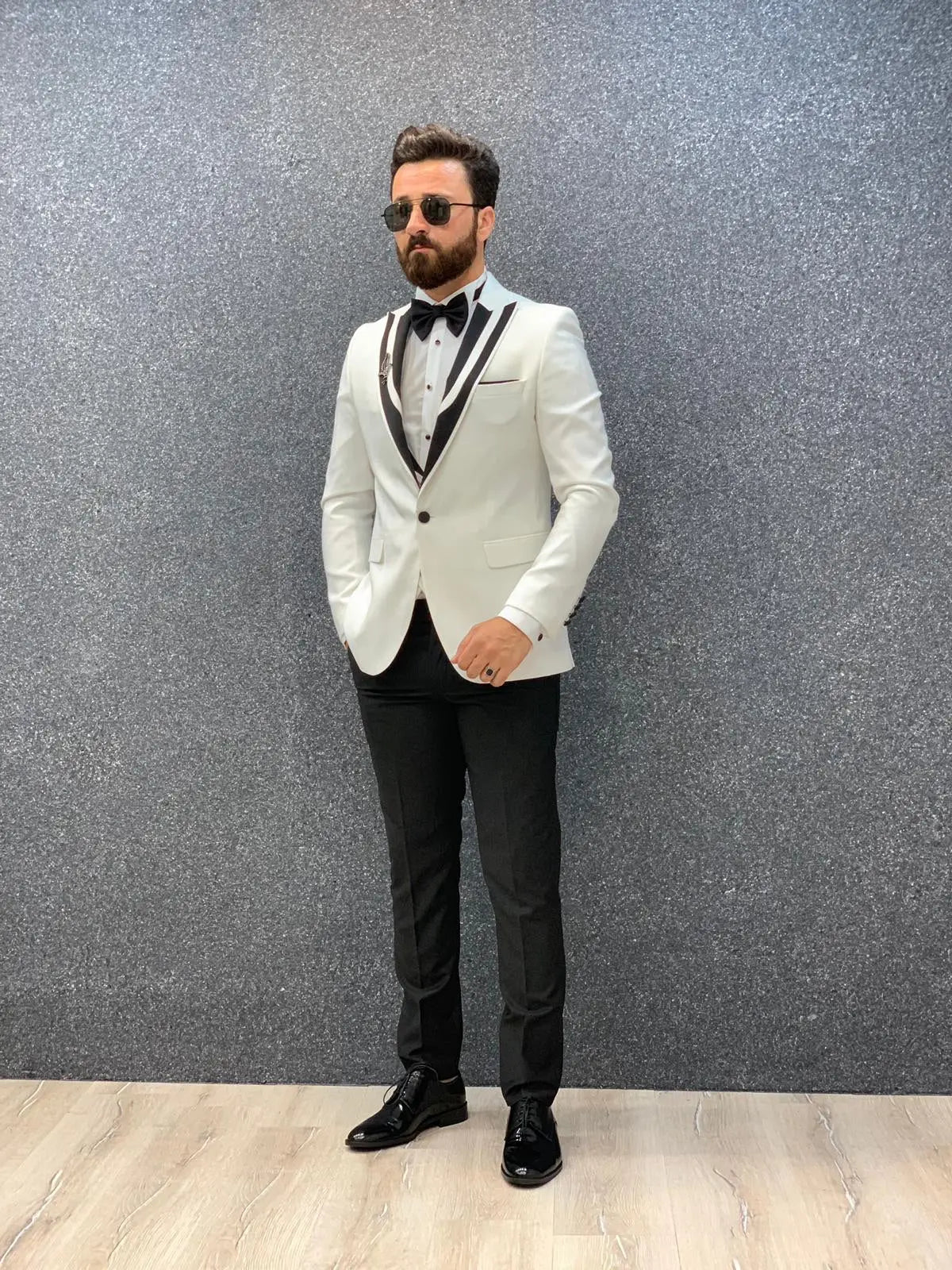 Lazio White Slim Fit Tuxedo for Men - BRABION