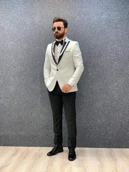 Lazio White Slim Fit Tuxedo for Men - BRABION