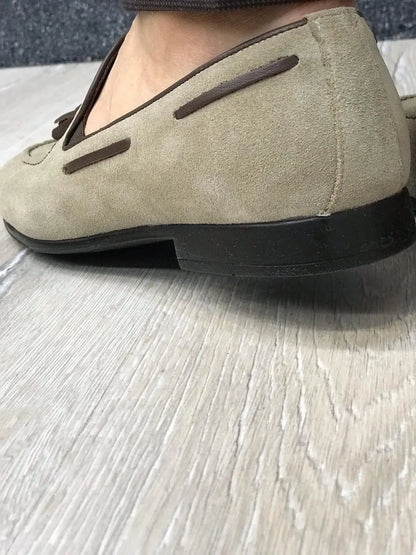 Tassel Suede Leather Cream Loafers - BRABION