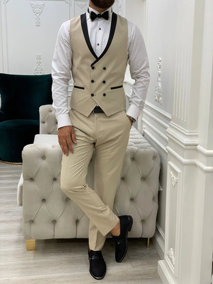 Infinite Beige Slim Fit Shawl Lapel Tuxedo - BRABION