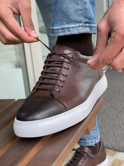 Martin Brown Lace-Up Mid-Top Sneakers for Elegant Comfort - BRABION