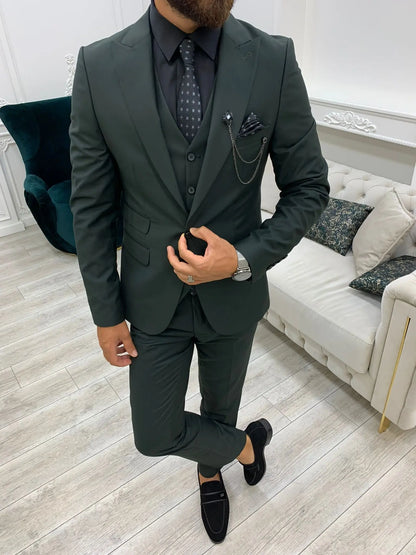 Eros Green Slim Fit Peak Lapel Suit - Elegant and Versatile BOJONI