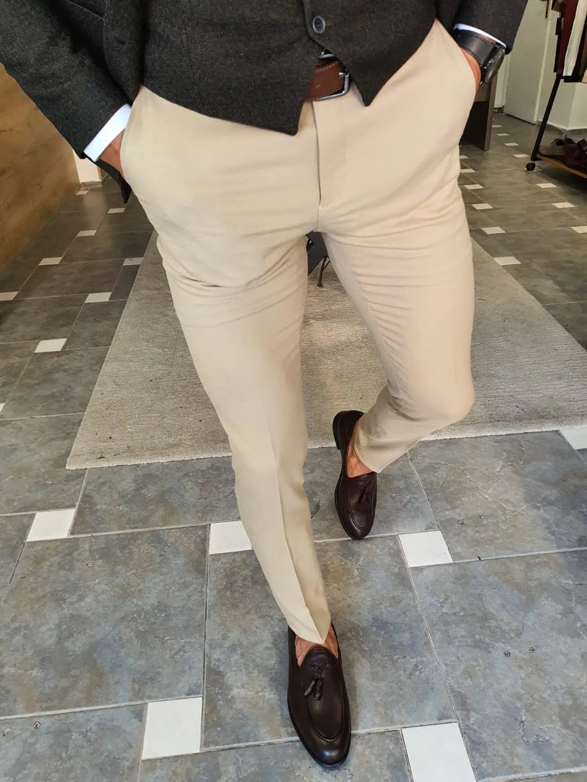 Henderson Beige Slim Fit Pants - Elevate Your Style with Versatile Comfort - BRABION
