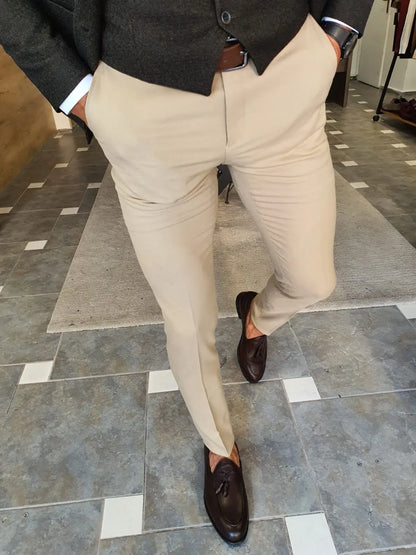 Henderson Beige Slim Fit Pants - Elevate Your Style with Versatile Comfort - BRABION