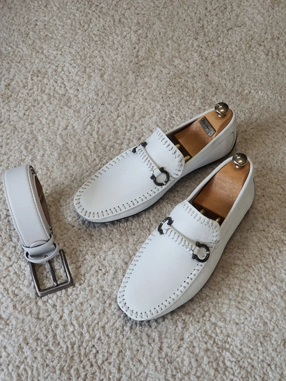 Antonio White Slip On Bit Loafers - Sophisticated Leather Comfort - BRABION