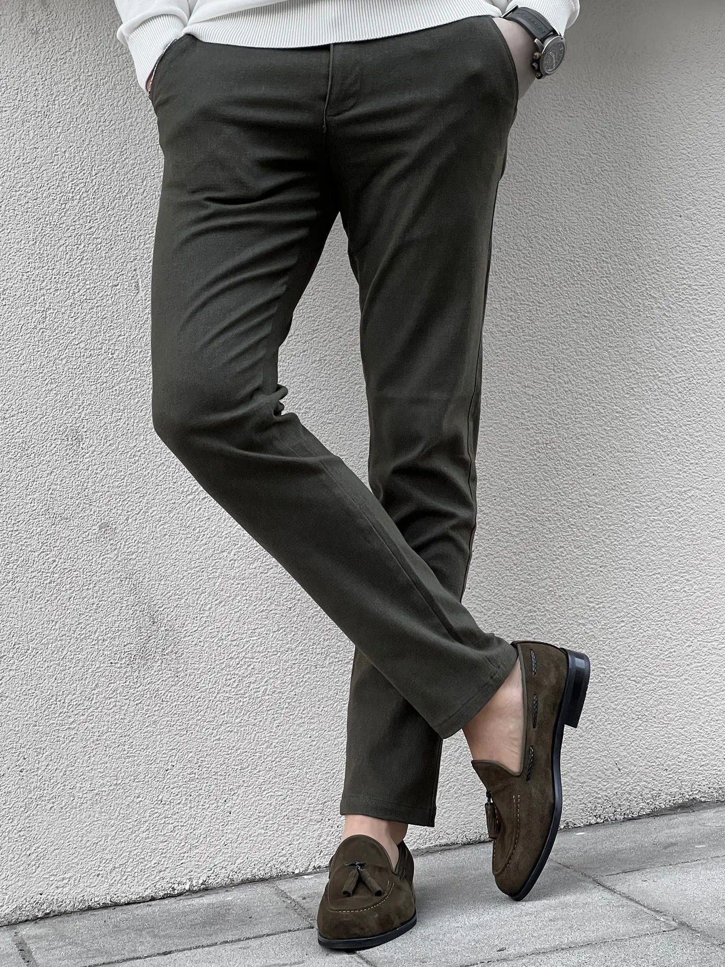 Fabio Khaki Slim Fit Cotton Pants - BRABION