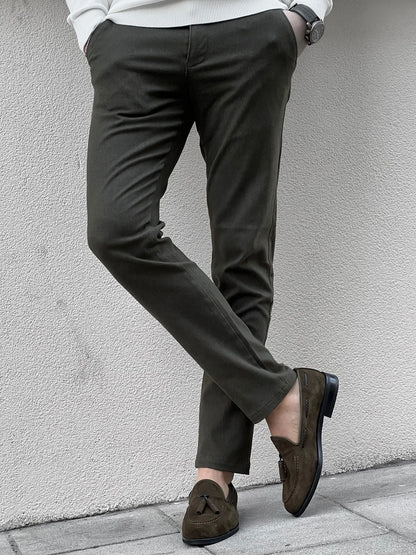 Fabio Khaki Slim Fit Cotton Pants - BRABION