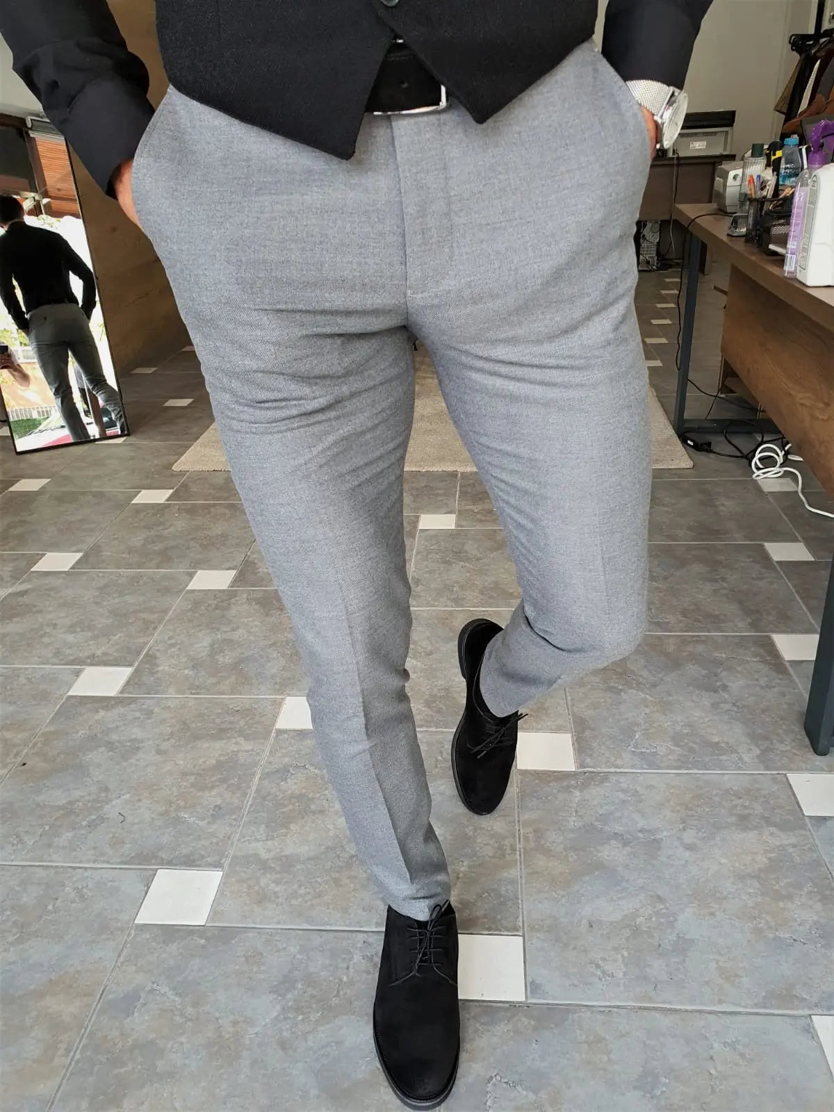 Henderson Gray Slim Fit Pants - BRABION