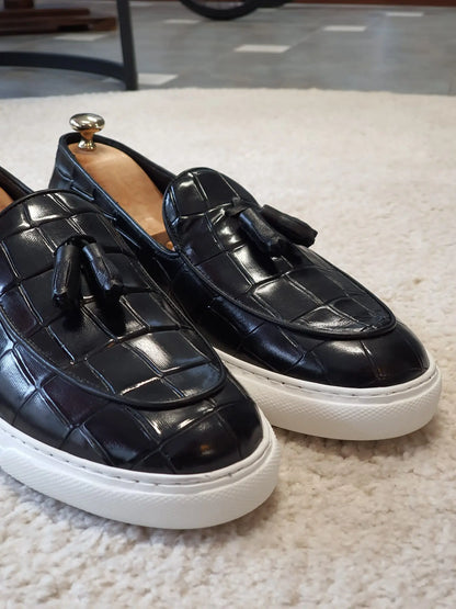 Berton Black Tassel Loafers - BRABION