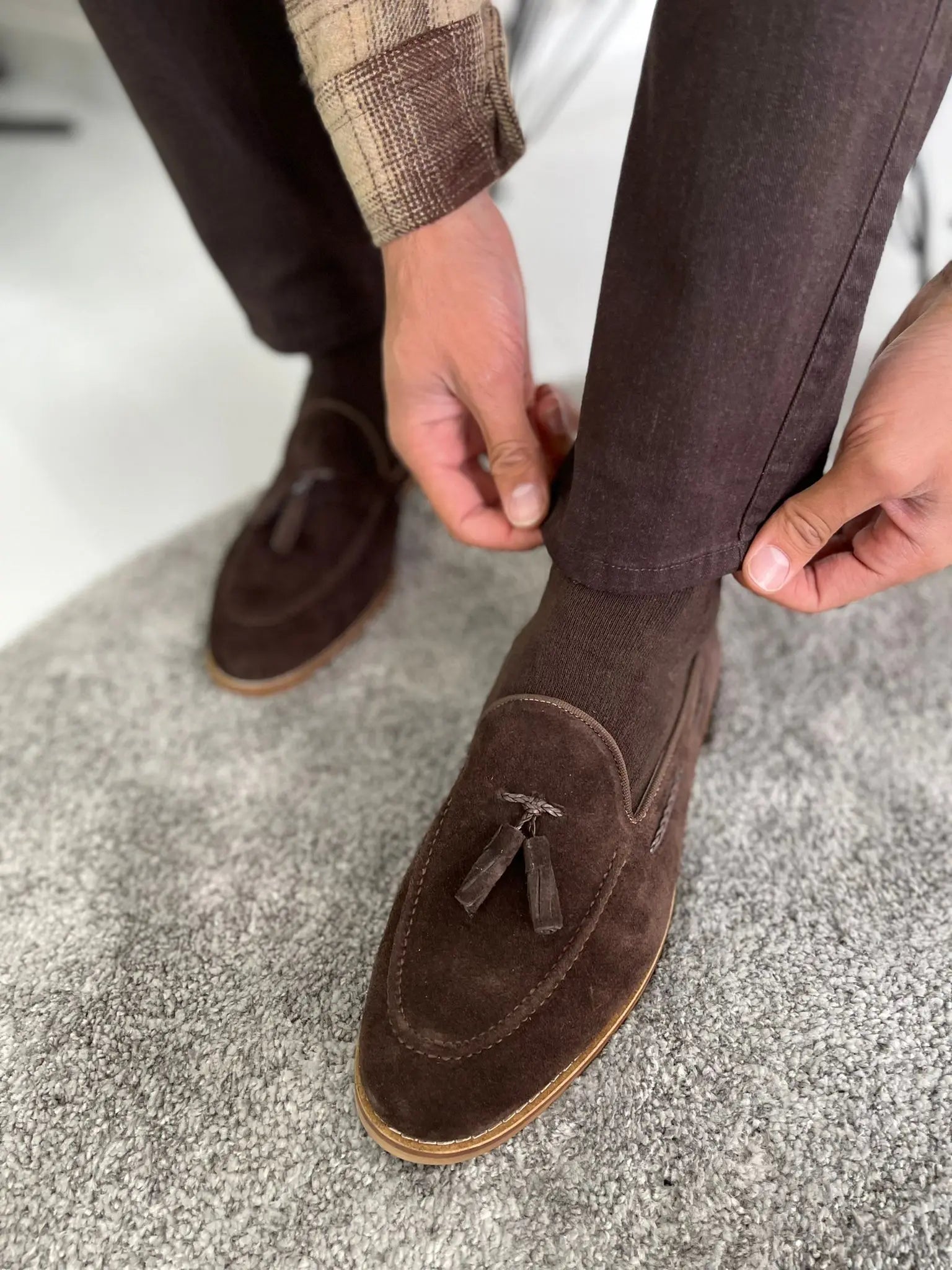 Remy Brown Suede Tassel Loafers for Men - BRABION