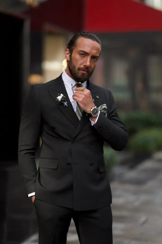 Sorento Black Slim Fit Double Breasted Pinstripe Suit brabion