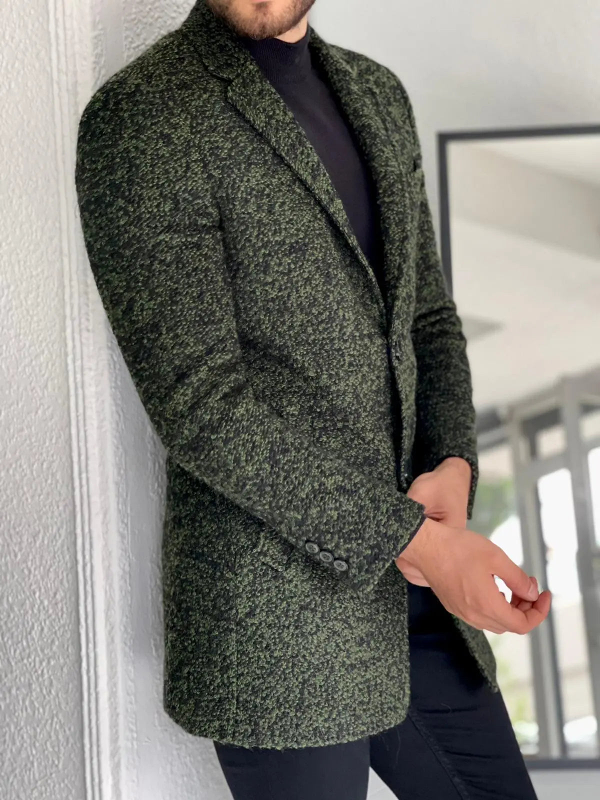 Melbourne Khaki Slim Fit Wool Long Coat - BRABION