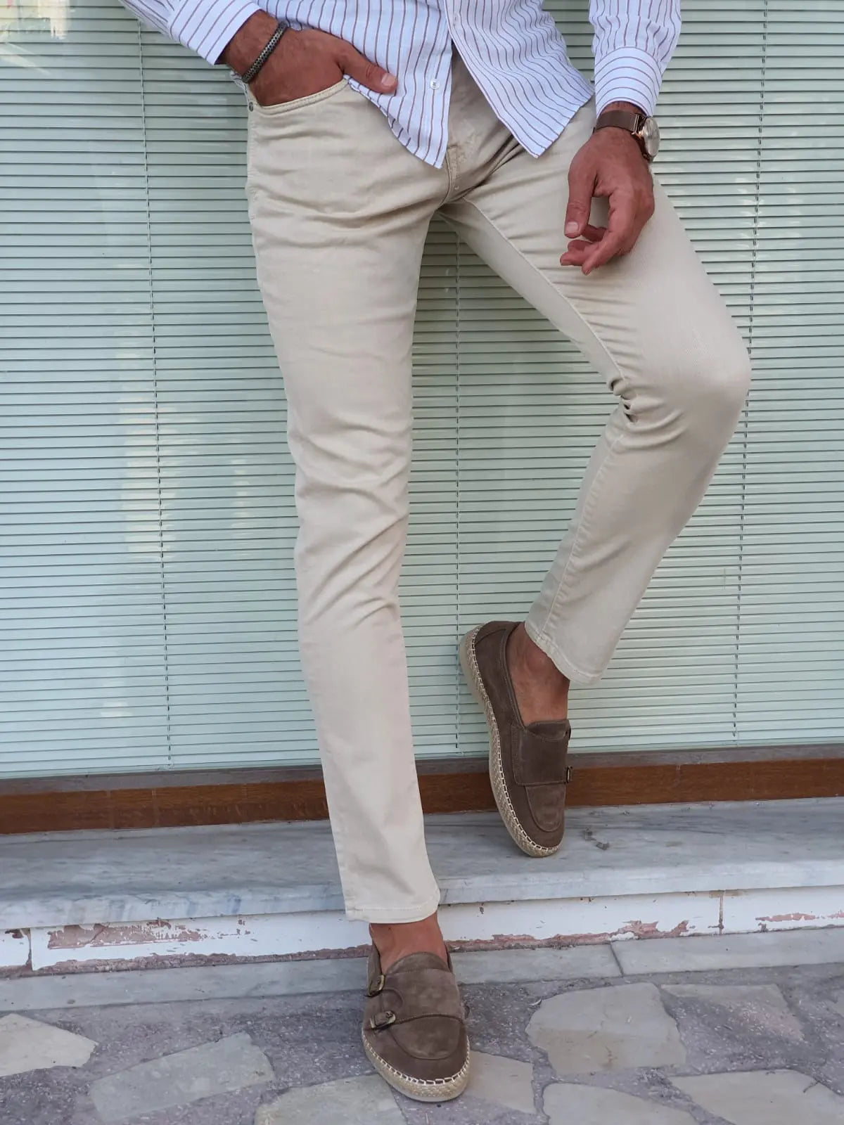 Mantova Beige Slim Fit Jeans - Versatile Comfort for Every Occasion - BRABION