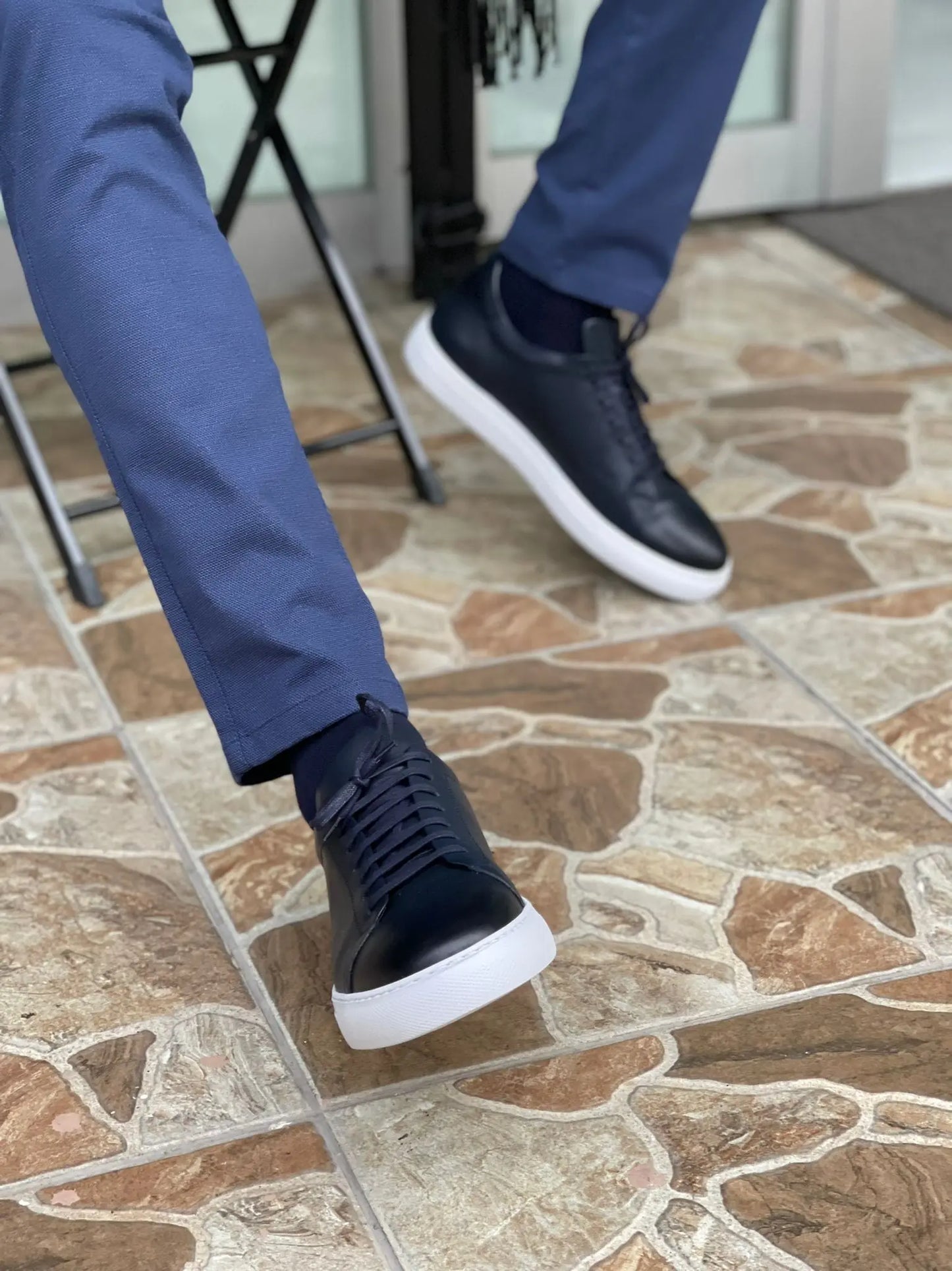 Martin Navy Blue Lace-Up Mid-Top Sneakers: The Perfect Blend of Style and Comfort - BRABION