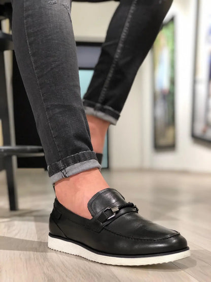Heritage Buckle Detail Black Loafer - BRABION