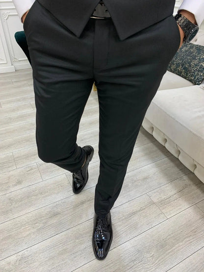 Forte Black Slim Fit Glitter Peak Lapel Wedding Suit - BRABION