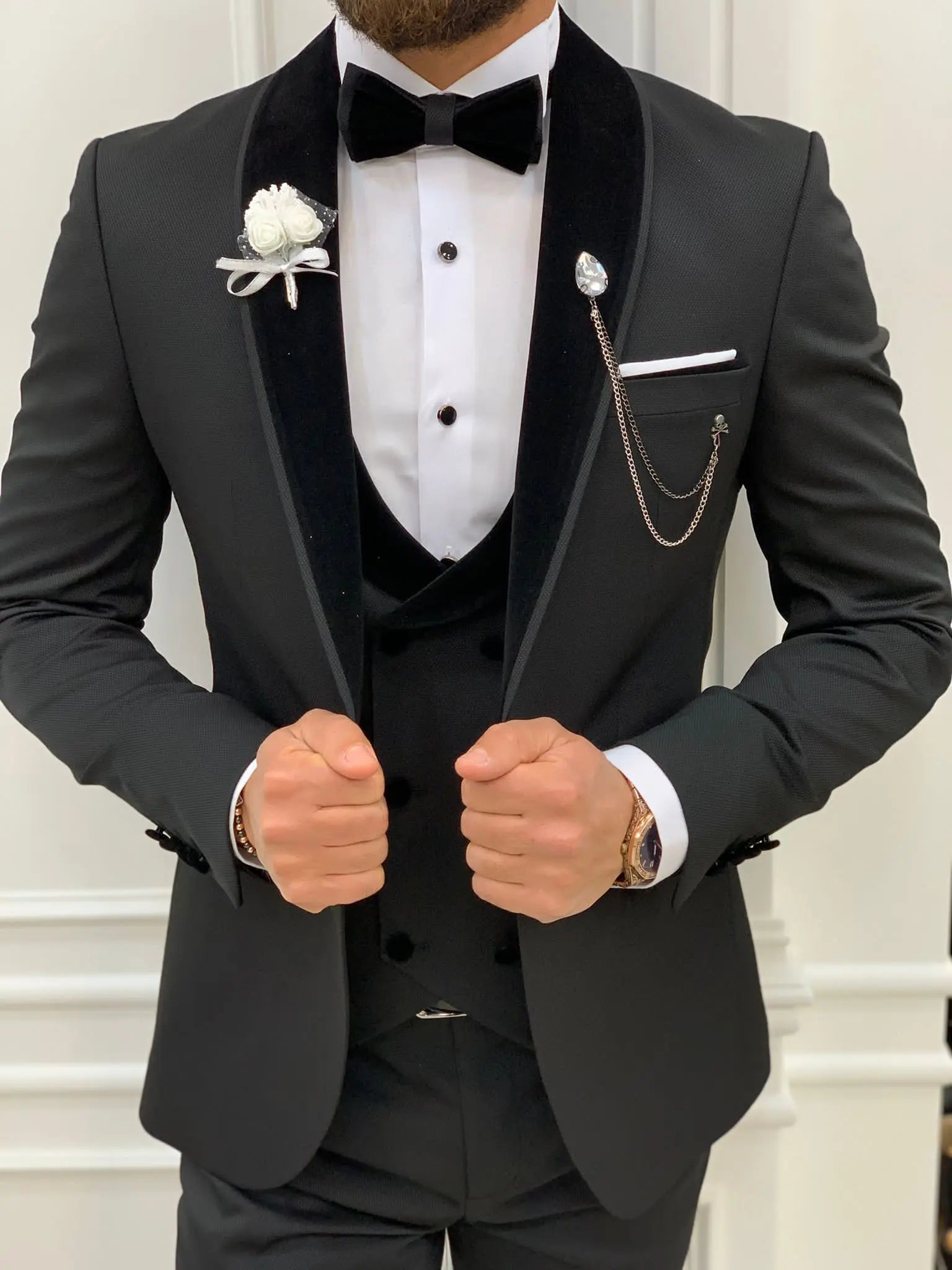 Wilson Black Velvet Shawl Lapel Tuxedo - Elevate Your Formal Attire - BRABION