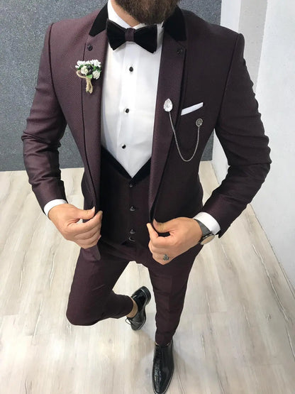 Lazio Claret Red Slim-Fit Tuxedo for Men - BRABION