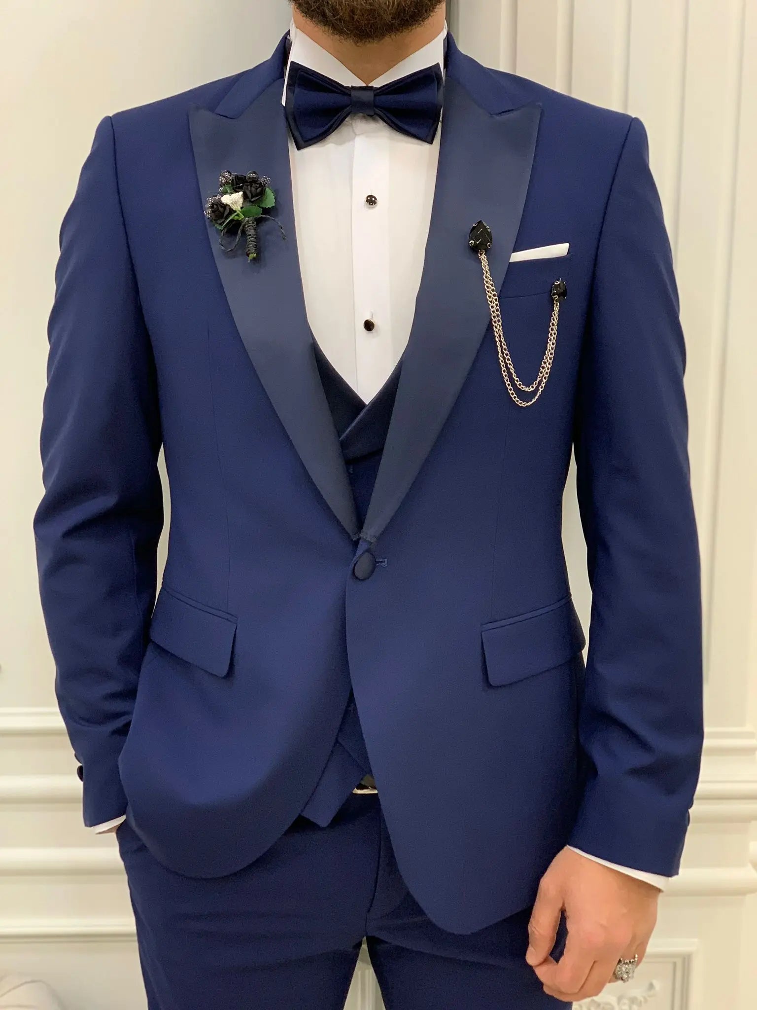 Perris Navy Blue Slim Fit Tuxedo - BRABION