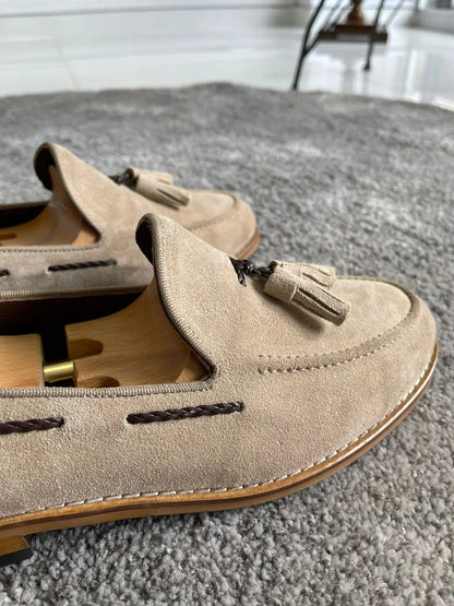 Remy Beige Suede Tassel Loafers - BRABION