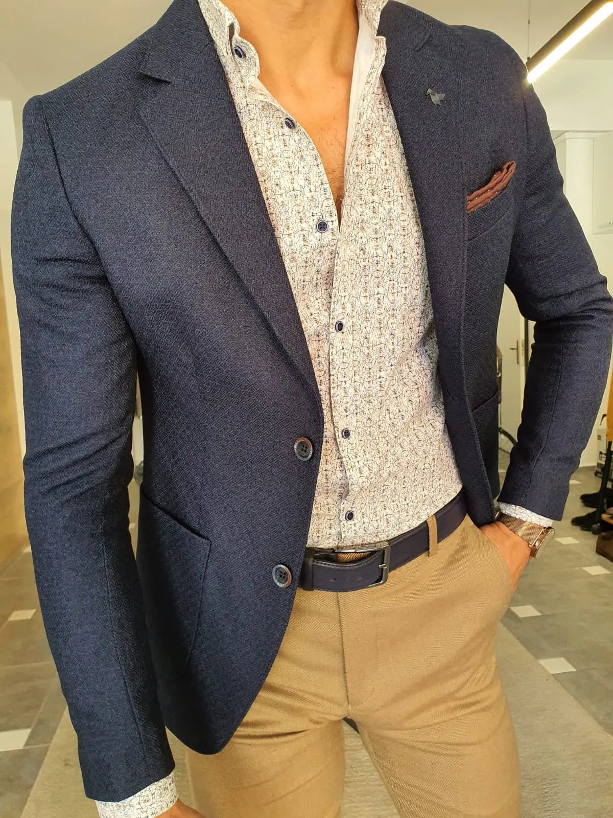 Torino Navy Blue Slim Fit Blazer: The Ultimate Versatile Jacket - BRABION