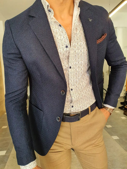 Torino Navy Blue Slim Fit Blazer: The Ultimate Versatile Jacket - BRABION