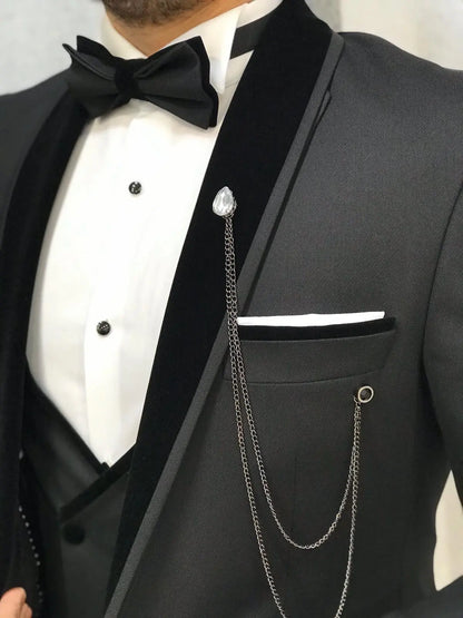 Ventura Black Slim Fit Velvet Shawl Lapel Tuxedo - BRABION