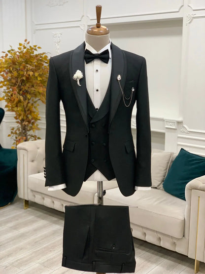 Caesar Black Slim Fit Shawl Lapel Tuxedo for the Modern Gentleman - BRABION